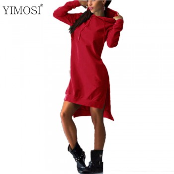 YIMOSI Women Pockets Pullover Svitshot 2019 Casual Hoodies Women Tracksuit Hoodies Sweatshirt Female Slim Hoody Dress